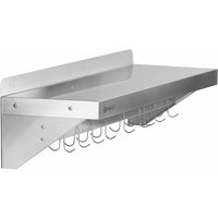 Mahlzeit Edelstahl Wandregal, 90 x 30 cm, Klappbares Hängeregal mit praktischer Hakenleiste von MAHLZEIT