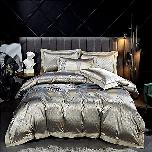 MAHPKYZ BettwäSche 200x200 Weiß,Seide, Baumwolle, Luxus-Satin-Jacquard-BettwäSche-Set, Queen-Size-BettwäSche-Sets, Bettlaken/Spread-Set, Bettbezug, BettwäSche,M,220 * 240 cm (4 StüCk) von MAHPKYZ