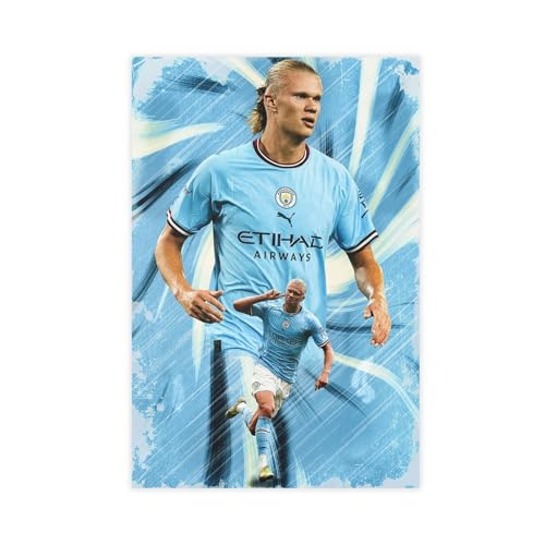 MAHWER Haaland Man City Fußball-Poster, Leinwand-Poster, Wandkunst, Dekordruck, Bild, Gemälde für Wohnzimmer, Schlafzimmer, Dekoration, ungerahmter Stil, 40 x 60 cm von MAHWER