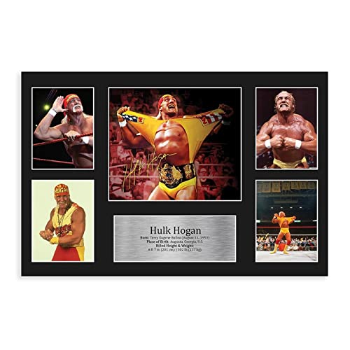 MAHWER Hulk Hogan signiertes Poster, Leinwand, Poster, Wandkunst, Dekor, Bild, Gemälde für Wohnzimmer, Schlafzimmer, Dekoration, ungerahmt, 30 x 45 cm von MAHWER