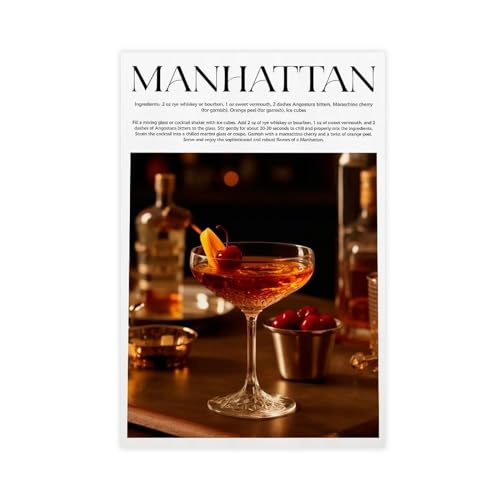 MAHWER Manhattan Cocktail-Poster auf Leinwand, Wandkunst, Dekordruck, Bild, Gemälde für Wohnzimmer, Schlafzimmer, Dekoration, ungerahmt, 30 x 45 cm von MAHWER