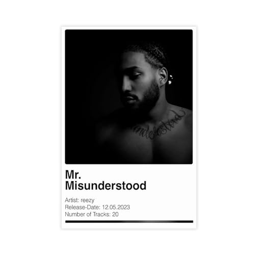 MAHWER Musikalbum - Reezy Mr Misunderstood Leinwand-Poster, Wandkunst, Dekor, Bild, Gemälde für Wohnzimmer, Schlafzimmer, Dekoration, ungerahmt, 40 x 60 cm von MAHWER