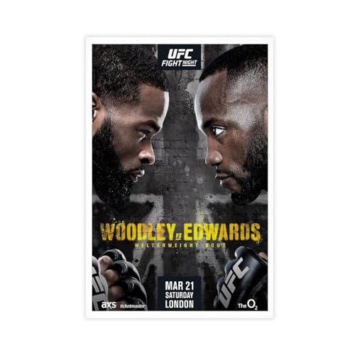 MAHWER Poster auf Leinwand, Motiv: Boxen – UFC Fight Night; Tyron Woodley vs. Leon Edwards, Schlafzimmer, Dekoration, Sport, Landschaft, Büro, Raumdekoration, Geschenk, ungerahmt, 30 x 45 cm von MAHWER