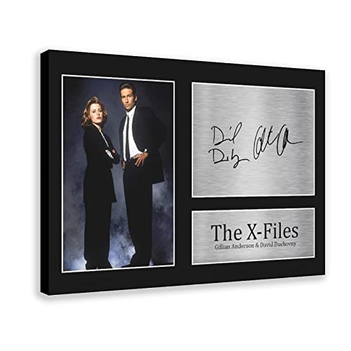 MAHWER Signiertes Poster von Gillian Anderson und David Duchovny auf Leinwand, Schlafzimmer, Dekoration, Sport, Landschaft, Büro, Raumdekoration, Geschenk, Rahmen-Stil, 30 x 45 cm von MAHWER