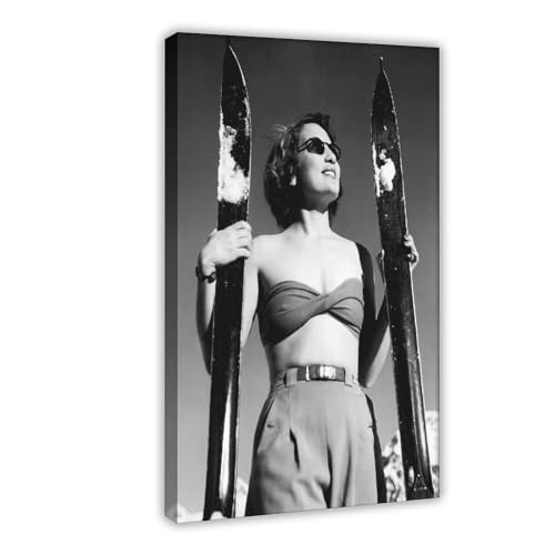 MAHWER Vintage Woman Ski Poster Leinwand Poster Wandkunst Dekor Druck Bild Gemälde für Wohnzimmer Schlafzimmer Dekoration Rahmenstil 40 x 60 cm von MAHWER