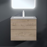 Badmöbel-Set Waschbeckenunterschrank 60x48x50cm in Eiche Greige 2-Schubladen mit Soft-Close inkl. Mineralguss Waschbecken Aqualis - Mai&mai von MAI & MAI