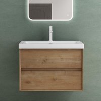 Badmöbelset Badezimmermöbel Waschbeckenunterschrank 2 Schubladen mit Soft-Close inkl. Waschbecken aus Mineralguss Kerneiche 76,5 cm Rimo - Mai&mai von MAI & MAI