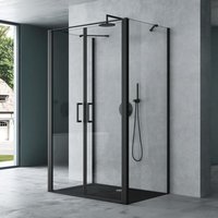 Duschkabine U-Form Duschabtrennung 80x90 Duschkabine Aluminiumrahmen mit Duschtasse ESG-Sicherheitsglas Klarglas Doppeltüre Schwarz Ravenna66UK von MAI & MAI