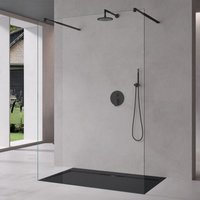 Duschwand Duschabtrennung 2 Schwarze Haltestange für Walk-In Dusche 100cm 8mm Klarglas ESG-Sicherheitsglas mit Nanobeschichtung Rechteckiger von MAI & MAI