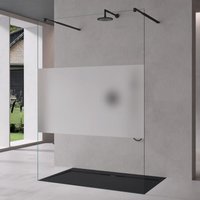 Duschwand Duschabtrennung 2 Schwarze Haltestange für Walk-In Dusche 100cm 8mm Klarglas Teilsatiniert ESG-Sicherheitsglas mit Nanobeschichtung von MAI & MAI