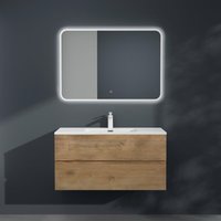 Badmöbel-Set Waschbeckenunterschrank 80x48x50cm in Kerneiche 2-Schubladen mit Soft-Close inkl. Mineralguss Waschbecken Aqualis - Mai&mai von MAI & MAI