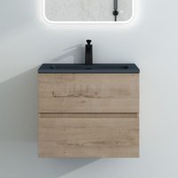 Mai&mai - Badmöbel-Set Waschtisch mit Unterschrank Mineralguss Waschbecken in Anthrazit Waschbeckenunterschrank 60x48x50cm Eiche Greige 2-Schubladen von MAI & MAI
