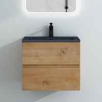 Mai&mai - Badmöbel-Set Waschtisch mit Unterschrank Mineralguss Waschbecken in Anthrazit Waschbeckenunterschrank 60x48x50cm Kerneiche 2-Schubladen von MAI & MAI