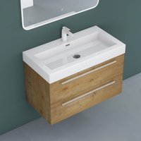 Mai&mai - Badmöbel-set Waschbeckenunterschrank 90x48x60cm Waschtisch mit Unterschrank inkl. Mineralguss-Waschbecken und Led-Badspiegel Quadratto von MAI & MAI