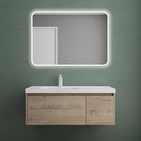 Mai&mai - Badmöbelset Badezimmermöbel Eiche Greige Waschbeckenunterschrank 100 cm mit Waschschbecken aus Mineralguss und LED-Badspiegel Salerno von MAI & MAI
