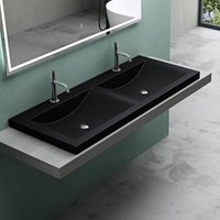 Waschbecken Einbauwaschbecken Waschtisch 2 Becken Mineralguss rechteckig 2 Armaturenlöcher Überlauffunktion BxTxH 120x48x14 cm Schwarz Col03 - Mai&mai von MAI & MAI
