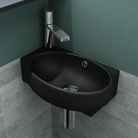 Mai&mai - Waschbecken Gäste wc Aufsatzwaschbecken Hängewaschbecken aus Keramik mit nano, bth: 42x28x15cm, in matt schwarz, Armaturenloch Links von MAI & MAI
