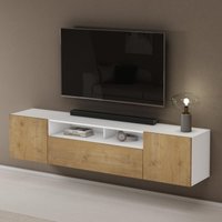 Mai&mai - tv Schrank Fernsehschrank 3 Türen mit Soft-Close Lowboard Hängeschrank Fernsehtisch für Wohnzimmer in matt Weiß + Kerneiche bth: 180x6x39 von MAI & MAI