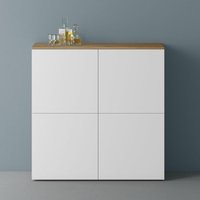 Möbel Kommode Aufbewahrungsschrank mit 4 Türen in Kerneiche + Weiß matt Sideboard Schrank Mehrzweckschrank bth: 100x36,4x98 cm Schrank04 - Mai&mai von MAI & MAI