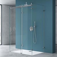 U-Form Duschkabine 80x100x80cm Rahmenlos [inklusive Duschwanne] Höhe:195cm 8mm Schiebetür Duschabtrennung esg Nano Klarglas 4-Punkt Halterung von MAI & MAI
