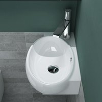 Mai&mai - Waschbecken Gäste wc Aufsatzwaschbecken Hängewaschbecken aus Keramik mit nano, bth: 42x28x15cm, in weiß, Armaturenloch Links Brüssel001R von MAI & MAI