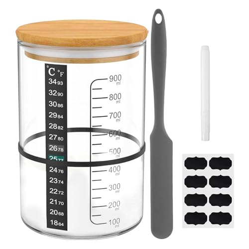 Sourdough Starter Jar Kit | Sauerteig Starterglas Sauerteig-Starter-Set mit Thermometer Papier Markierungspapier Klebeband Silikon Spachtelstoff Abdeckung und Deckel zum Backen von Sauerteigbrot von MAIDONG