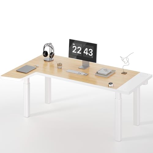 MAIDeSITe Eckschreibtisch Höhenverstellbarer Schreibtisch L Form Dual-Motor 4 Beinen Arbeitsstation 200x120 cm mit 200 kg Tragkraft, Kabelloser Fernbedienung, Eingebauter Hubbuchse und USB –Space Max von MAIDeSITe