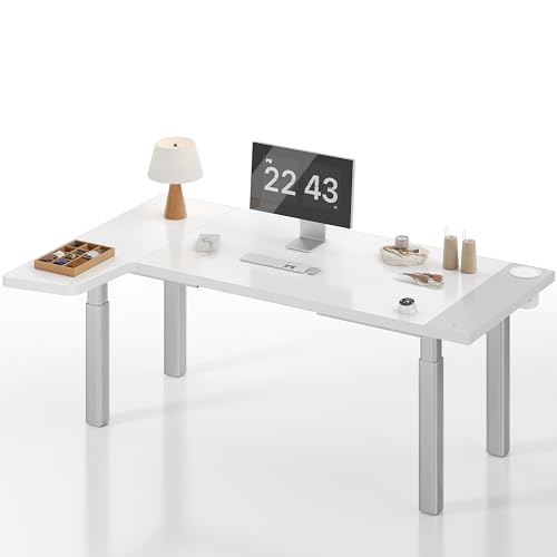 MAIDeSITe Eckschreibtisch Höhenverstellbarer Schreibtisch L Form Dual-Motor 4 Beinen Arbeitsstation 200x120 cm mit 200 kg Tragkraft, Kabelloser Fernbedienung, Eingebauter Hubbuchse und USB –Space Max von MAIDeSITe