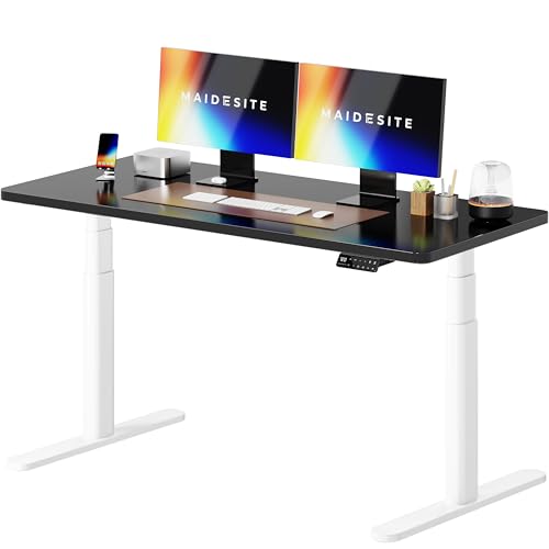 MAIDeSITe Höhenverstellbarer Schreibtisch, Ovaler Höhenverstellbar Stehtisch Elektrisch, Energieeffizient‌ Flüsterleiser Dualmotor Traglast 180kg Mit Kollisionsschutz Funktion von MAIDeSITe