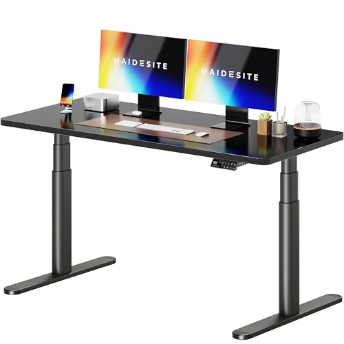 MAIDeSITe Höhenverstellbarer Schreibtisch, Ovaler Höhenverstellbar Stehtisch Elektrisch, Energieeffizient‌ Flüsterleiser Dualmotor Traglast 180kg Mit Kollisionsschutz Funktion von MAIDeSITe