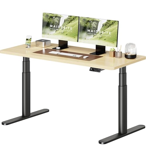 MAIDeSITe Höhenverstellbarer Schreibtisch, Ovaler Höhenverstellbar Stehtisch Elektrisch, Energieeffizient‌ Flüsterleiser Dualmotor Traglast 180kg Mit Kollisionsschutz Funktion von MAIDeSITe