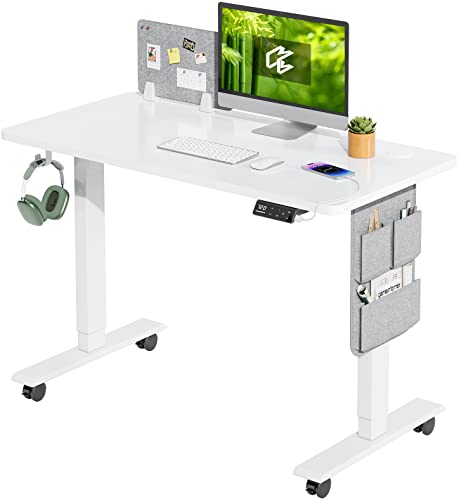 MAIDeSITe Höhenverstellbarer Schreibtisch (100 x 60 cm) Einfache Montage Computertisch Höhenverstellbar Elektrisch mit 4 Memory-Steuerung und Memoboard und 360°Rollen Schreibtisch SN1 von MAIDeSITe