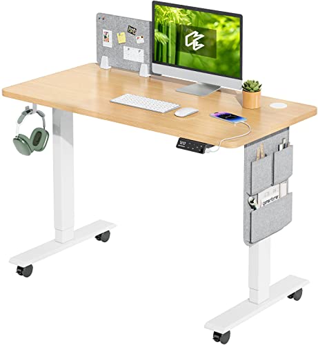 MAIDeSITe Höhenverstellbarer Schreibtisch (100 x 60 cm) Einfache Montage Schreibtisch Höhenverstellbar Elektrisch mit 4 Memory-Steuerung und Memoboard und 360°Rollen Schreibtisch SN1 (Oak) von MAIDeSITe