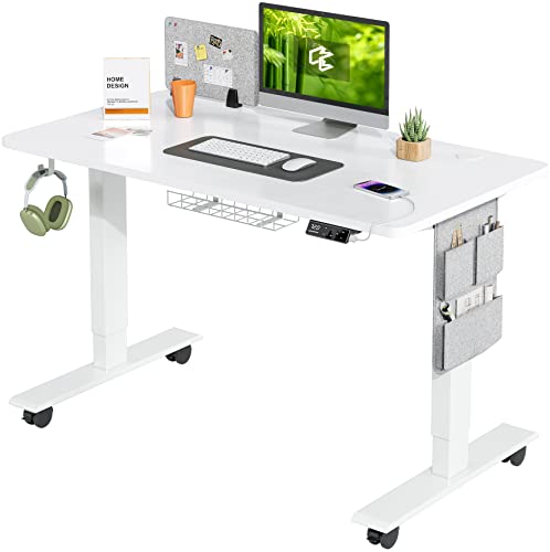 MAIDeSITe Höhenverstellbarer Schreibtisch (120 x 60 cm) Einfache Montage Schreibtisch Höhenverstellbar Elektrisch mit 4 Memory-Steuerung und Kabelmanagement und 360°Rollen Schreibtisch SN1(Weiß) von MAIDeSITe