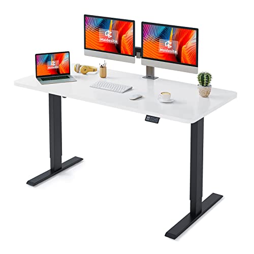 MAIDeSITe Höhenverstellbarer Schreibtisch 140 x 70 cm - Höhenverstellbar Elektrisch mit 4 LED Memory-Steuerung - Sitz & Stehpult -Schreibtisch Tischplatte (S1 Pro), Schwarz Gestell + Weiß von MAIDeSITe