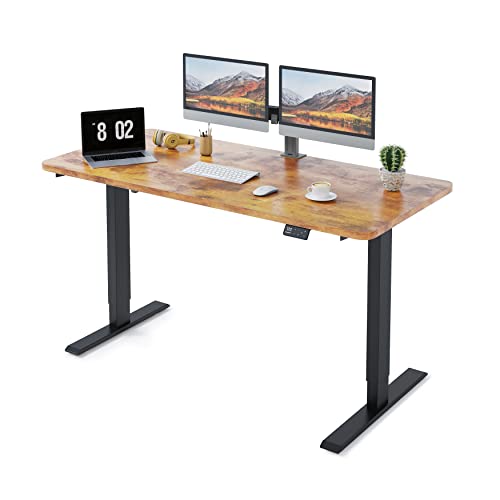 MAIDeSITe Höhenverstellbarer Schreibtisch 140 x 70 cm - Elektrisch mit 4 LED Memory-Steuerung - Sitz & Stehpult -Schreibtisch Tischplatte (S1 Pro), Schwarz Gestell + Vintagebraun von MAIDeSITe