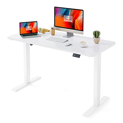 MAIDeSITe Höhenverstellbarer Schreibtisch120 x 60cm-Schreibtisch Höhenverstellbar Elektrisch Sitz & Stehpult -Schreibtisch Höhenverstellbar mit Tischplatte(S1 Pro) (Weiß Gestell+ Weiß, 120 x 60 cm) von MAIDeSITe