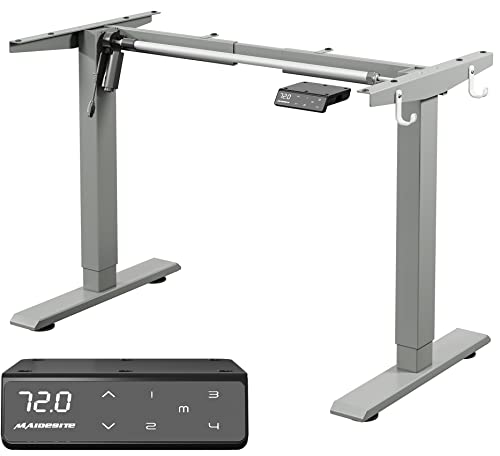 MAIDeSITe höhenverstellbarer Schreibtisch elektrisch mit starken Motor, tischgestell höhenverstellbar 2 teiligen Beinen sowie auch 4 Memory-Steuerung und Kindersicherung - T1 Pro(Grau) von MAIDeSITe