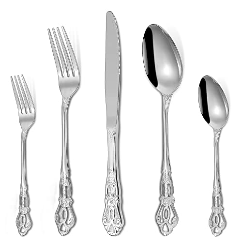 Besteck Set, 20-teiliges Besteck Set 4 Personen aus Edelstahl, Luxus Palaststil Besteck-Set Hochglanzpoliert spülmaschinenfest Messer Gabel Löffel Set für Hochzeitsfest Bankett Geschenk von MAIENSI