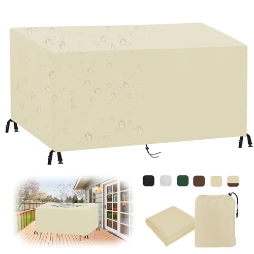 Abdeckung für Gartenmöbel, Rechteckige Gartentisch Abdeckung Wasserdicht Winddicht UV-Beständiges 420D Oxford Schutzhülle für Gartenmöbel-Beige||150x100x100cm/59x39x39in von MAIFENGL