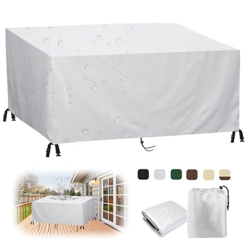 MAIFENGL Abdeckung für Gartenmöbel, Rechteckige Gartentisch Abdeckung Wasserdicht Winddicht UV-Beständiges 420D Oxford Schutzhülle für Gartenmöbel-Silver|| 210x130x74cm/83x51x29in von MAIFENGL