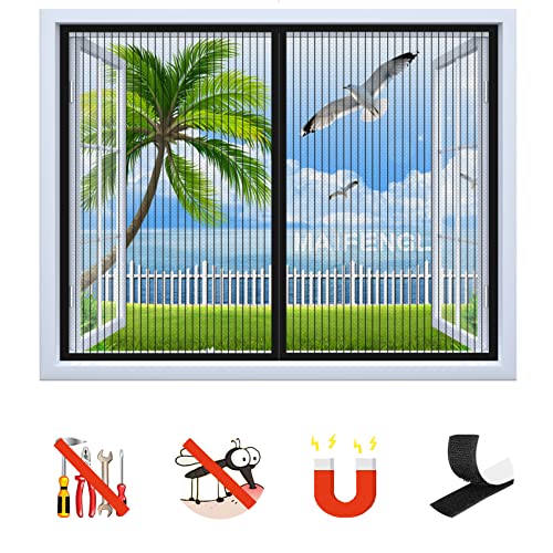 Fliegengitter Fenster, Insektenschutz Magnetfenster Fliegenvorhang Moskitonetz ohne Bohren, Magnet Fliegengitter für Balkontür Wohnzimmer-Black-A|| 28x47inch(70x120cm) von MAIFENGL