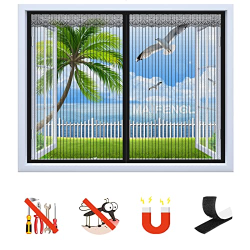 Fliegengitter Fenster, Insektenschutz Magnetfenster Fliegenvorhang Moskitonetz ohne Bohren, Magnet Fliegengitter für Balkontür Wohnzimmer- Black-B|| 33x37inch(85x95cm) von MAIFENGL