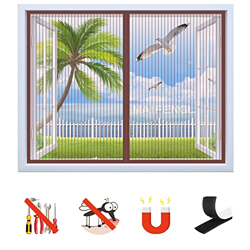 Fliegengitter Fenster, Insektenschutz Magnetfenster Fliegenvorhang Moskitonetz ohne Bohren, Magnet Fliegengitter für Balkontür Wohnzimmer- Brown-A|| 33x55inch(85x140cm) von MAIFENGL