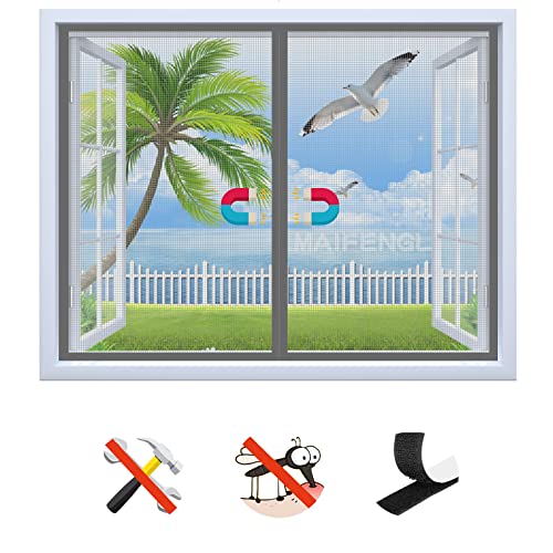 Fliegengitter Fenster, Insektenschutz Magnetfenster Fliegenvorhang Moskitonetz ohne Bohren, Magnet Fliegengitter für Balkontür Wohnzimmer- Grey-A|| 28x47inch(70x120cm) von MAIFENGL