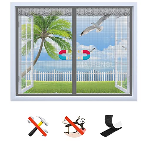 Fliegengitter Fenster, Insektenschutz Magnetfenster Fliegenvorhang Moskitonetz ohne Bohren, Magnet Fliegengitter für Balkontür Wohnzimmer- Grey-B|| 39x57inch(100x145cm) von MAIFENGL
