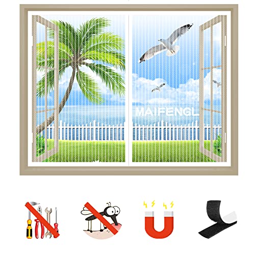 Fliegengitter Fenster, Insektenschutz Magnetfenster Fliegenvorhang Moskitonetz ohne Bohren, Magnet Fliegengitter für Balkontür Wohnzimmer- White-A|| 39x43inch(100x110cm) von MAIFENGL