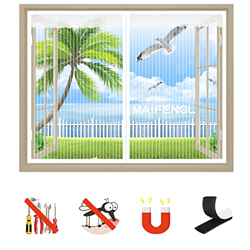 Fliegengitter Fenster, Insektenschutz Magnetfenster Fliegenvorhang Moskitonetz ohne Bohren, Magnet Fliegengitter für Balkontür Wohnzimmer- White-B|| 31x37inch(80x95cm) von MAIFENGL