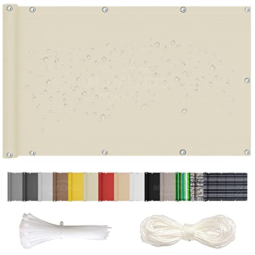 MAIFENGL Balkon Sichtschutz Balkonabdeckung Balkonverkleidung Blickdichte UV-Schutz Wetterfest Polyester, mit Ösen, Kabelbinder & Korde- Beige|| 80x400cm von MAIFENGL