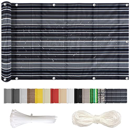 MAIFENGL Balkon Sichtschutz Balkonabdeckung Balkonverkleidung Blickdichte UV-Schutz Wetterfest Polyester, mit Ösen, Kabelbinder & Korde- Stripes-B|| 85x700cm von MAIFENGL